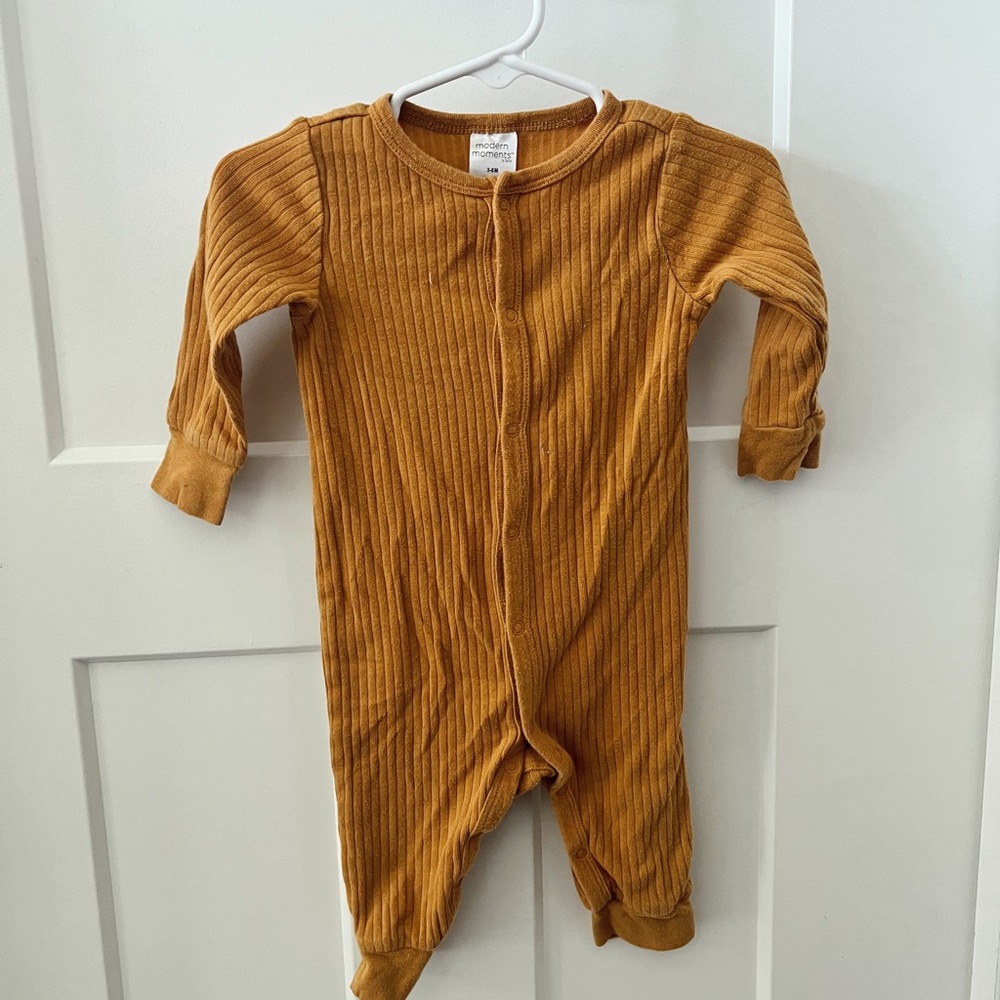 Yellow Ribbed Footie One Piece